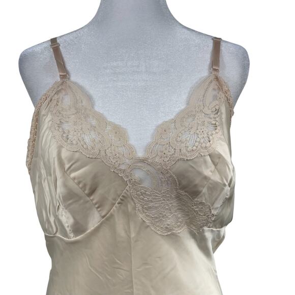 VTG Wonder Maid Non Cling Full Slip Dress Sz M Beige Petticoat Lingerie Babydoll - Picture 2 of 8